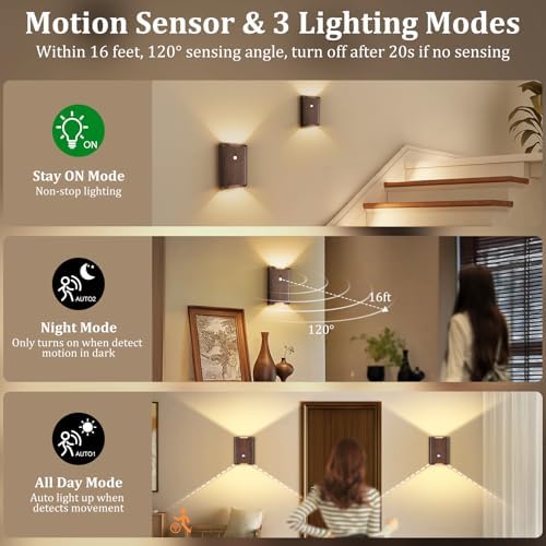 Eneru Motion Sensor Wall Sconce, Rechargeable Wireless Lights Indoor 2 Pack