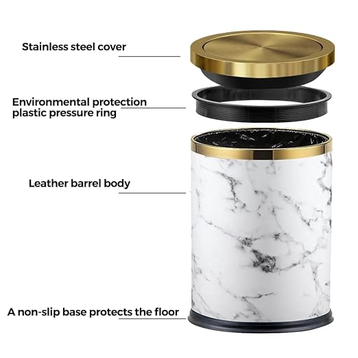 4 Gallon Bathroom Trash Can with Swing Lid, White Marble