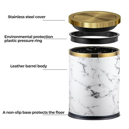 4 Gallon Bathroom Trash Can with Swing Lid, White Marble