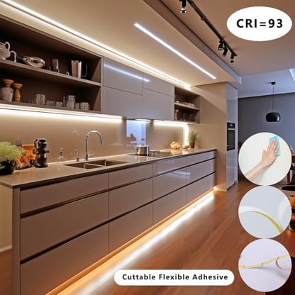 BENLUN 12V COB LED Under Cabinet Strip Lighting Cuttable 32.8ft for Kitchen