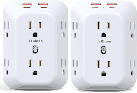 2 Pack Outlet Extender Surge Protector, 6 Outlet Splitter with 4 USB Ports (2 USB C), Multiple Plug Expander Wall Charger, 4 Sided 1050 J Multi Plug Wall Adapter Power Strip for Home Office Kitchen