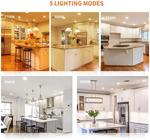 Meconard 4 Pack 3 Inch 5CCT LED Recessed Ceiling Light with Junction Box, 2700K/3000K/3500K/4000K/5000K Selectable Ultra-Thin Lighting, Dimmable 6W=60W, 500LM, IC Rated Can-Killer Downlights, ETL