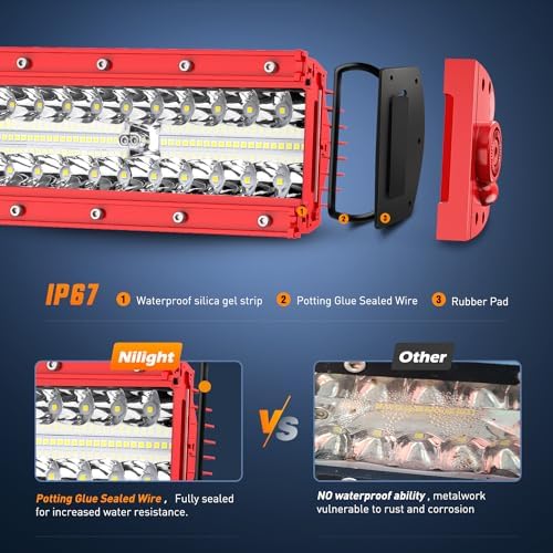 Nilight LED Light Bar 42 Inch with Wiring Kit on Truck SUV UTV, Red Shell