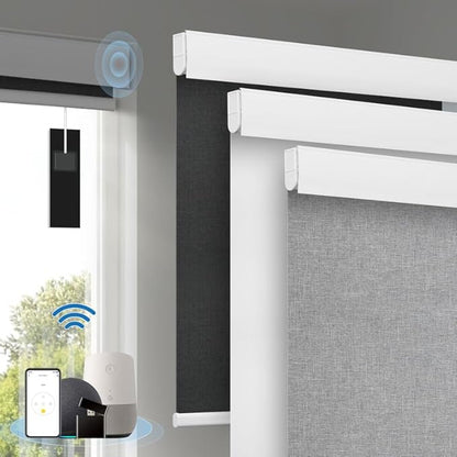 Motorized Blinds with Remote, [Free Solar Panels] Cordless Smart Blinds with Valance Cover, Blackout Electric Blinds with Remote Control, Automatic Roller Shades for Windows Light Gray 20" W x 72" H