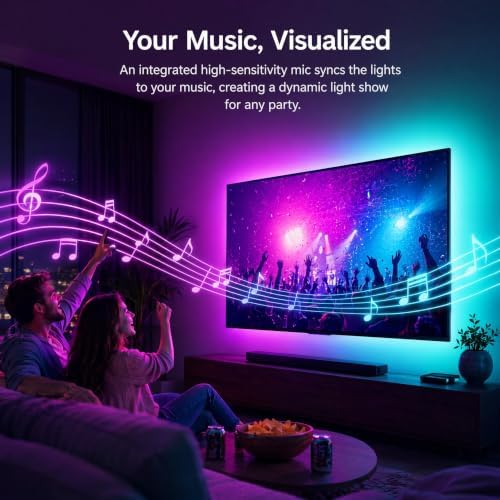 LED TV Backlight, 16.4ft RGBIC TV Backlight for 55-70 inch TV, Smart LED Light for TV with Bluetooth APP and Remote Control, Color Changing Colorful LED Light, Music Sync Function, 99+ Scene Modes