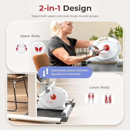 Sunny Health & Fitness Smart Mini Cycle, Under Desk Pedal Arm/Leg Exerciser | Dual Function, Low-Impact Cycle Workout, Rehab/Recovery, Space-Saving Design, Mesh-Belt Resistance, SunnyFit App Connectivity