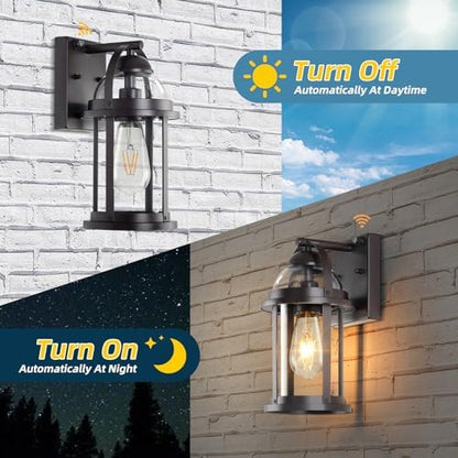 OKELI Dusk to Dawn Outdoor Wall Lights, Waterproof Lighting Fixtures Rustic Farmhouse Wall Lanterns with Clear Glass Shades Anti-Rust Outside Lights for Garage Patio Porch(Brown, 2 Pack)