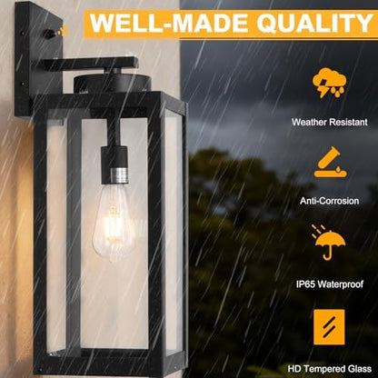 20" Black Large Dusk to Dawn Outdoor Wall Lights with Fully Closed Bottom