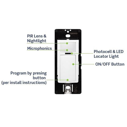 Leviton PIR Smart Occupancy Sensor Switch, 120-277VAC, 50/60Hz; App Configurable with the Smart Sensor App, LED Nightlight, ODS15-IDW, White