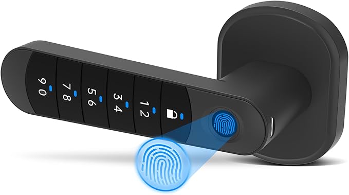 Smart Fingerprint Door Handle, Keyless Entry Biometric Lock with Passcode & Mechanical Key, Easy Install Interior Door Lock for Home/Bedroom/Office,Matte Black