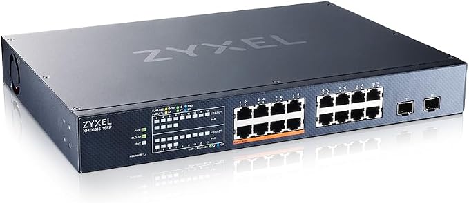 Zyxel 16 Port Network Ethernet Switch | Smart Managed PoE++ | XMG1915-18EP | 8x 2.5G + 8x PoE++ with 180W Budget + 2x 10G SFP+, Smart Fan, NebulaFlex, VLAN, QoS, IGMP Snooping, Rack Mount Kit Included