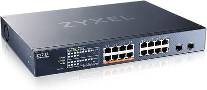 Zyxel 16 Port Network Ethernet Switch | Smart Managed PoE++ | XMG1915-18EP | 8x 2.5G + 8x PoE++ with 180W Budget + 2x 10G SFP+, Smart Fan, NebulaFlex, VLAN, QoS, IGMP Snooping, Rack Mount Kit Included