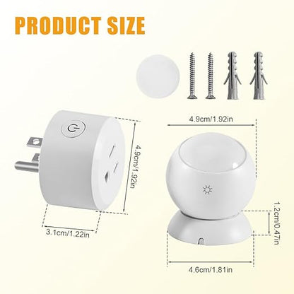 Motion Sensor Switch with Outlet, PIR Wireless Motion Sensor Switch, Adjustable Sensitivity, IP54 Waterproof Wireless Motion Detector with Plug for Lights and Devices for Indoor/Outdoor