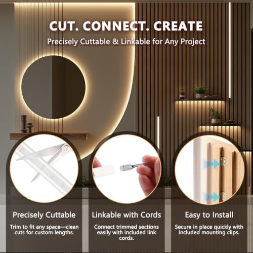 V4light 16.4ft Silicone LED Light Strip CRI90 Dot-Free Wood Slat Wall Light
