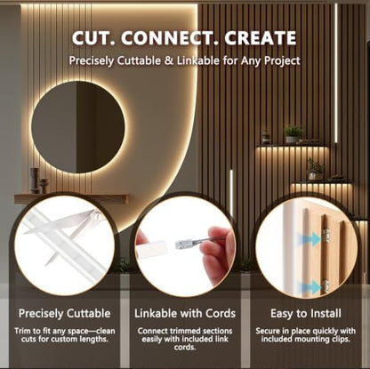 V4light 16.4ft Silicone LED Light Strip CRI90 Dot-Free Wood Slat Wall Light