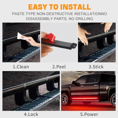 XRIDONSEN 2 Pack 70-inch Truck Red Running Board Emergency Lights Strip