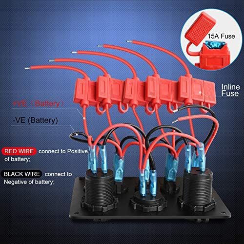 Nilight 5 Gang Multi-Function Rocker Switch Panel On Off SPST Toggle | 12V 12V/20A 24V/10A Dual USB Charger LED Voltmeter Cigarette Lighter for LED Light Bar Rear Rock Lights Trucks RV Boats 4X4 Blue