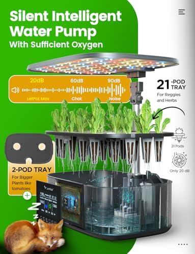 LETPOT LPH-Max 21-Pod Hydroponic Growing System Kits, Smart Indoor Garden with APP & WiFi Control, Auto Watering & Nutrient Supply, 36W Full Spectrum LED Grow Light, 7.5L Tank, Up to 30" Height