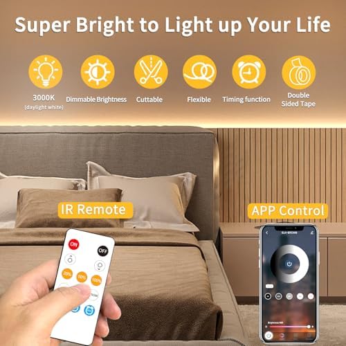 100FT COB LED Strip Lights Warm White Dimmable DC 24V 3000K