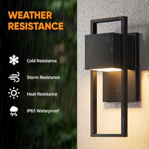 2-Pack Modern Outdoor Wall Lights, LED Black Porch Light, 3000K