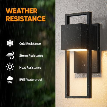 2-Pack Modern Outdoor Wall Lights, LED Black Porch Light, 3000K