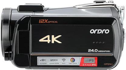 ORDRO Optical Zoom Live Streaming UHD 4K Video Camera Camcorder, AC5 Plus Vlogging Camera for YouTube,Rotatable Touch Screen,Anti Shake, Autofocus,Time-Lapse
