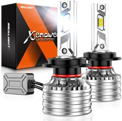 SEALIGHT H7 Bulbs, 120,000LM 1700% Brightness, H7 6500K Cool White LED Bulbs, IP68 Waterproof 80000Hrs Lifespan, 5X Heat Dissipation driving LED Bulbs, Plug and Play, 2 Pack