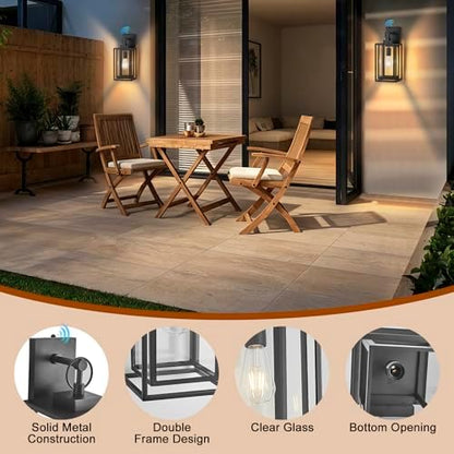 18 IN Dusk To Dawn Outdoor Wall Light,Double Cage Satin Black Exterior Lighting Fixtures With Clear Tempered Glass,Waterproof Auto On/Off Outdoor Lanterns For Porch,Garage,Yard,E26 Base,1 Pack