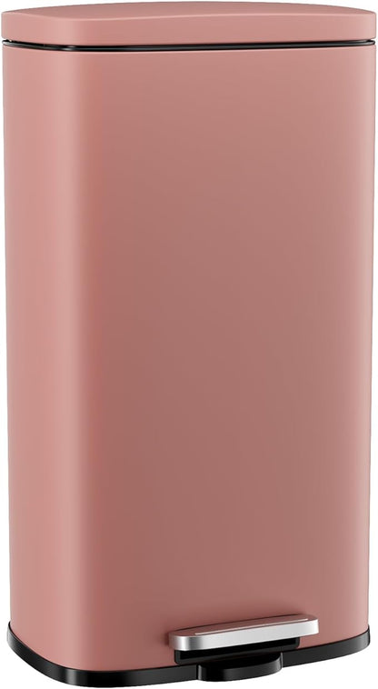 Arlopu 8/13.2 Gallon Step Trash Can, Stainless Steel Garbage Bin, Soft-Close Rubbish Bin with Removable Plastic Inner Bucket, Fingerprint-Proof, Lid Dustbin, Suit for Kitchen Home (Pink, 30L)
