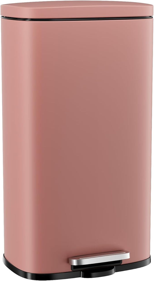 Arlopu 8/13.2 Gallon Step Trash Can, Stainless Steel Garbage Bin, Soft-Close Rubbish Bin with Removable Plastic Inner Bucket, Fingerprint-Proof, Lid Dustbin, Suit for Kitchen Home (Pink, 30L)