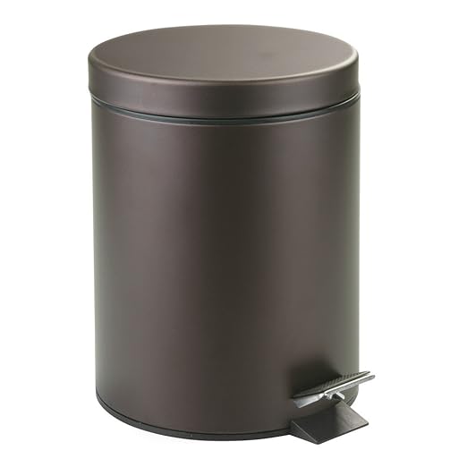 iDesign 44211EU Metal Step Trash Can with Lid, 5 Liter Waste Basket Bin with Insert for Bathroom, Kitchen, Office, 8" x 8" x 11", Bronze