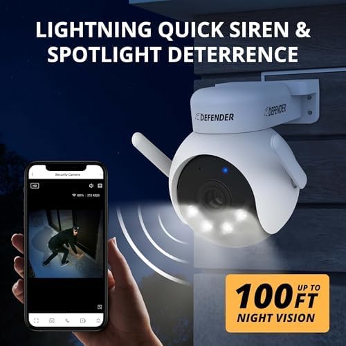 Defender AI Powered 4K Everwatch PTZ Plug in Outdoor Camera, AI Human/Vehicle Detection, WiFi 6/Bluetooth Wireless Camera, Color Night Vision, Deterrence, Mobile App, 3 Pack, Empower App