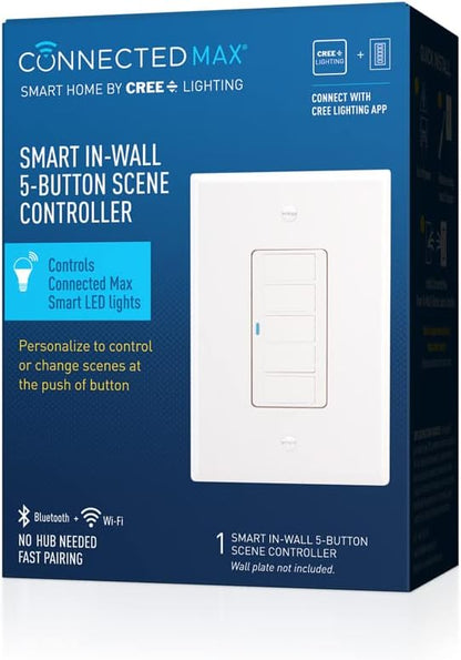 Cree Connected Max Smart In-Wall 5-Button Scene Controller For Connected Max Smart Bulbs, Compatible with Any Connected Max Smart Bulb, Bluetooth + WiFi, 2.4 GHz, White, 1 Controller