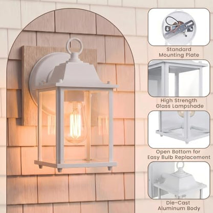 Outdoor Porch Light for House E26 Aluminum Glass, White, 1 Pack