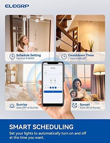 ELEGRP Smart Light Switch, 2.4GHz Wi-Fi Light Switch Compatible with Alexa & Google Assistant, Neutral Wire Required, APP Control and Timer Schedule, UL Certified,Single Pole, White, 1 Pack