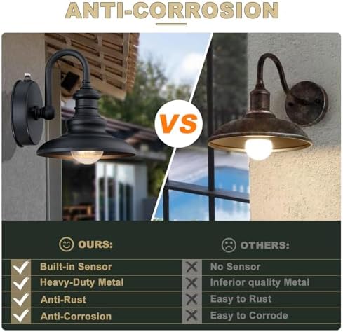 LONEDRUID Dusk to Dawn Sensor Outdoor Gooseneck Barn Light Fixture Brown
