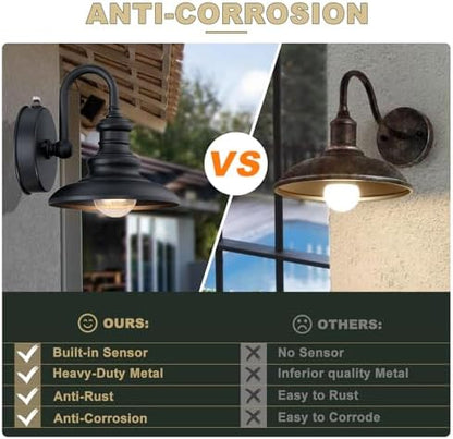 Dusk Dawn Sensor Outdoor Wall Sconce Black Exterior Gooseneck Barn Light