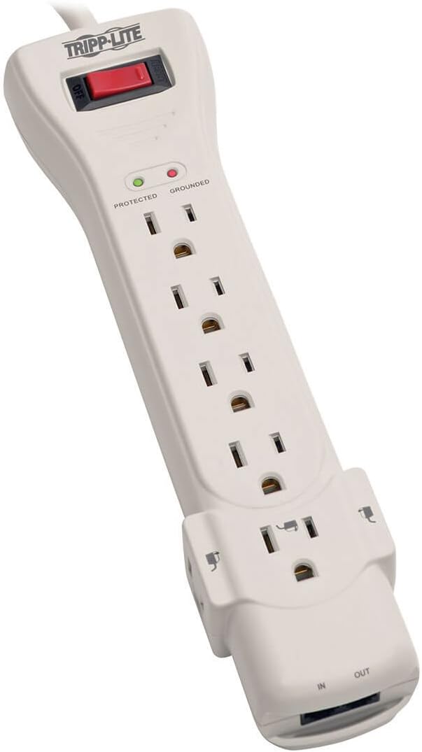Tripp Lite 7 Outlet Surge Protector Power Strip, 15ft. Extra Long Cord, Right Angle Plug, Fax/Modem Protection, RJ11, $75K Insurance & Manufacturer's Warranty (SUPER7TEL15)