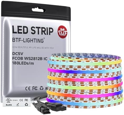 BTF-LIGHTING FCOB COB WS2812B IC RGB LED Strip DC5V 16.4FT 900LED 10mm IP30