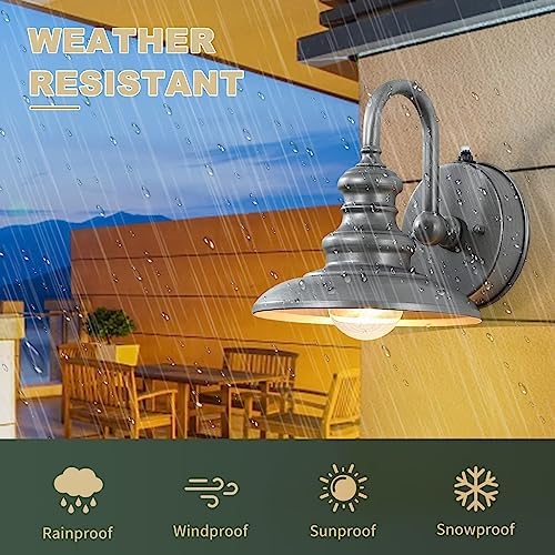LONEDRUID Dusk to Dawn Sensor Outdoor Gooseneck Barn Light Fixture Silver
