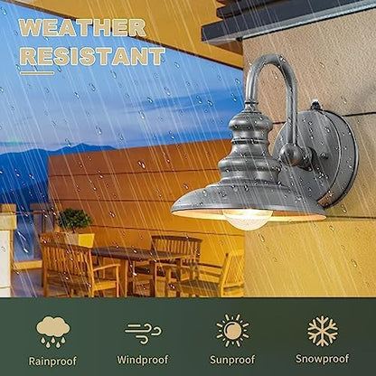 LONEDRUID Dusk to Dawn Sensor Outdoor Gooseneck Barn Light Fixture Silver