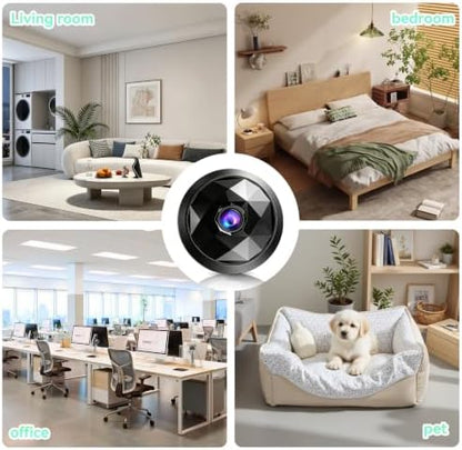 4K Indoor Hidden Camera, WiFi Mini Cam Night Vision Motion Alerts (Black)