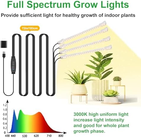 8.6 Inches LED Grow Light Strips, Grow Lights for Indoor Plants Full Spectrum 3500K, 104 LEDs Plant Light with 10 Dimmable Levels, 3/9/12H Timer for Seedling Succulent and Plant Shelf, 4 Head 1 Pack