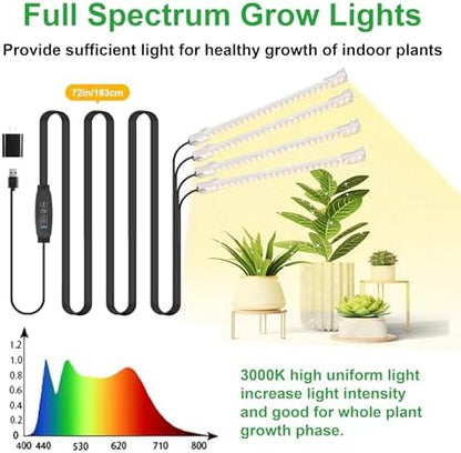 8.6 Inches LED Grow Light Strips, Grow Lights for Indoor Plants Full Spectrum 3500K, 104 LEDs Plant Light with 10 Dimmable Levels, 3/9/12H Timer for Seedling Succulent and Plant Shelf, 4 Head 1 Pack