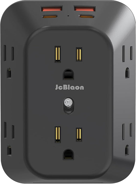 USB Wall Charger Electrical Outlet Extender, Surge Protector, 6 Outlet Splitter with 4 USB Outlet (2USB A, 2USB C) 4-Sided 1050J Power Strip Multi Plug Adapter for Home Office Travel