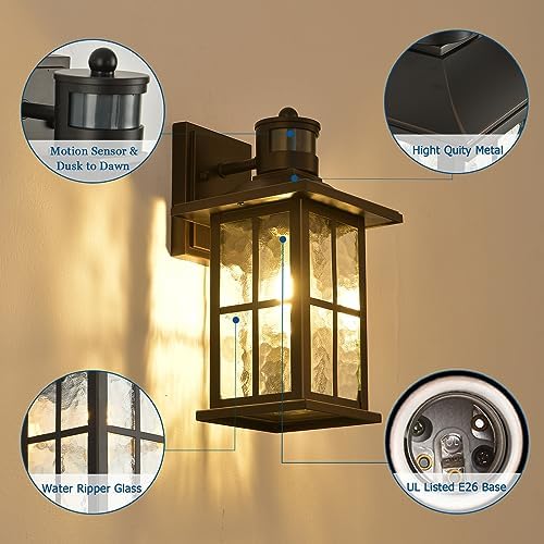 2 Pack Motion Sensor Outdoor Porch Lights Dusk Dawn Exterior Wall Lantern