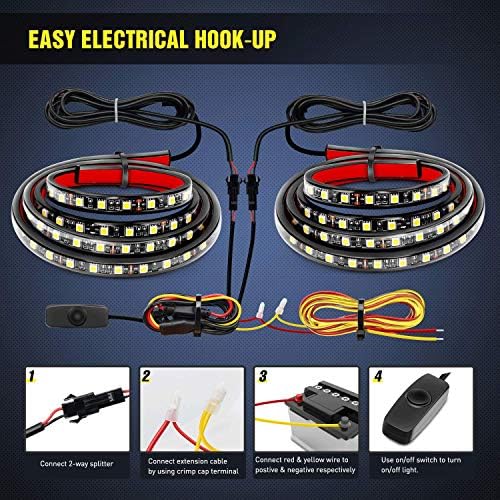 Nilight - TR-05 2PCS 60 Inch 180 LEDs Bed Strip Kit with Waterproof on/Off Switch Blade Fuse 2-Way Splitter Extension Cable for Cargo, Pickup Truck, SUV, RV, Boat , 2 Years Warranty