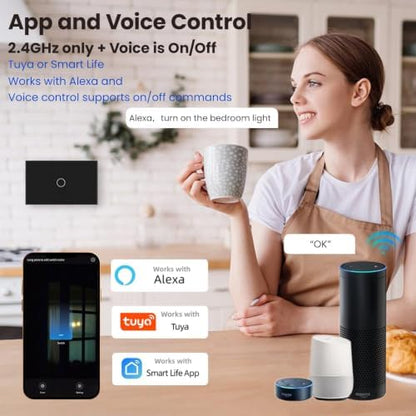 Smart Switch,Neutral Wire Required,APP Control,Black 1 Button