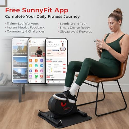 Sunny Health & Fitness Smart Mini Cycle, Under Desk Pedal Arm/Leg Exerciser | Dual Function, Low-Impact Cycle Workout, Rehab/Recovery, Space-Saving Design, Mesh-Belt Resistance, SunnyFit App Connectivity