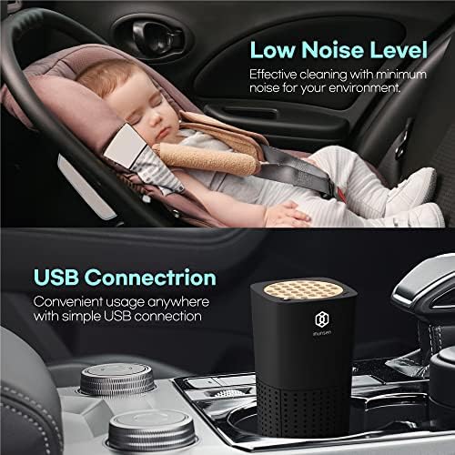 IMUNSEN M-003B True HEPA 13 Filter Air Purifier for Car, Desk, and Office with Carbon Deodorization Filter, 4-Stage Filtration, Smoke, Odors, Allergens, USB Port 5V, Made in Korea - Black